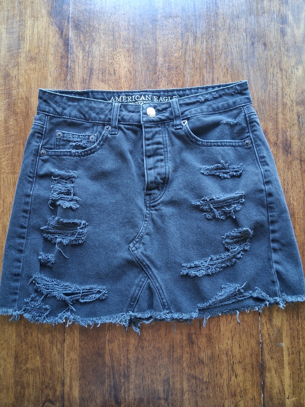American Eagle Outfitters Distressed Black Denim Mini Skirt Size 2